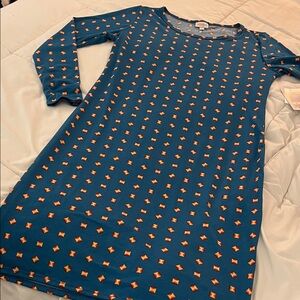 LuLaRoe Blue Long Sleeve Dress with Orange Pattern